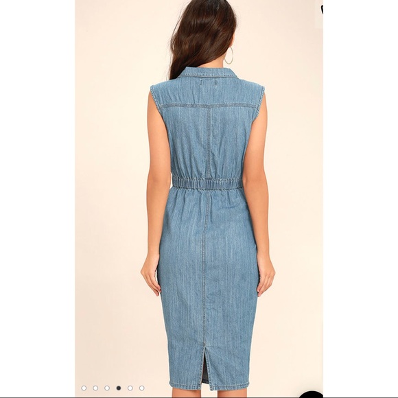 SOLD โ MP|D by MINKPINK Jeans Utility Wrap Midi Dress / Dusty Blue - Picture 4 of 9
